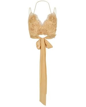 Alberta Ferretti Tops ,Geel ,Polyester Geborduurde Cropped Top - Metallic