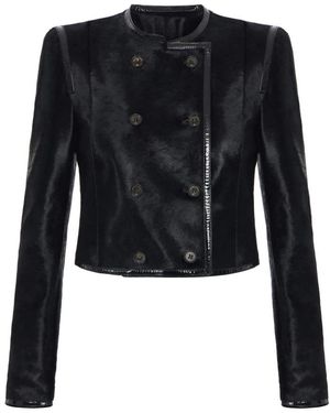 Elisabetta Franchi Jassen ,Zwart ,Leer Boxy Leren Jas