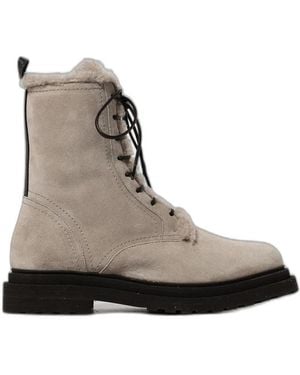 Brunello Cucinelli Wildlederstiefel Mit Lammfellfutter Und Glänzendem Schleifendetail - Braun