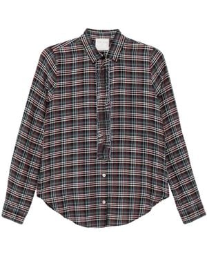 forte_forte Overhemden ,Blauw ,Katoen My Shirt Ruched Voile Tartan Shirt - Grijs