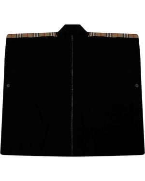 Burberry Cape Van Wol Met Check-Rand - Zwart