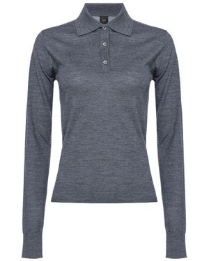 Pinko Langarm-Poloshirt Mit Love Birds Stickerei - Blau