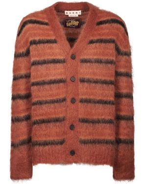 Marni Fluffy Knit Jumper With Bold Horizontal Stripes - Brown