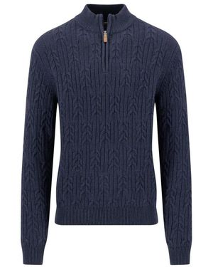Fynch-Hatton Truien & Vesten ,Blauw ,Wol Zopfstrickpullover Aus Wollmix Mit Troyerkragen