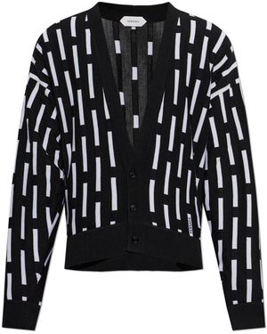 Versace Woll Cardigan Mit Besticktem Logo - Schwarz