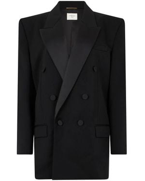 Saint Laurent Jassen ,Zwart ,Wol Dubbelrijige Blazer Met Lansrevers