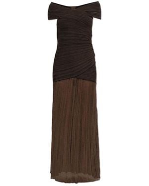 Balmain Kleedjes ,Bruin ,Katoen Off The Shoulder Light Knit Dress