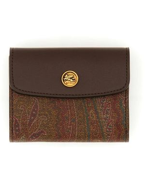 Etro Kleine Paisley Portemonnee Met Leren Flap En Muntknop - Bruin