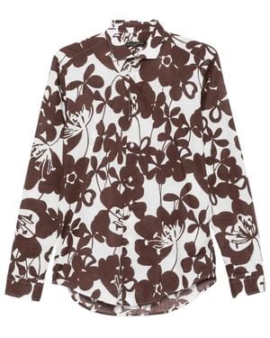 Brian Dales Camicia C/Stmp Fiori Marrone - Weiß