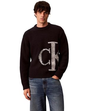 Calvin Klein Monogram Crewneck Sweater - Zwart