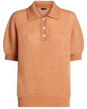 Kiton Truien & Vesten ,Oranje ,Kasjmier Polo Shirt Van Kasjmier En Zijde Met Korte Mouwen