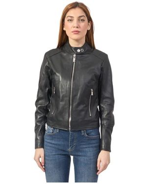 RICHMOND Schwarze leder kurze reißverschlussmantel