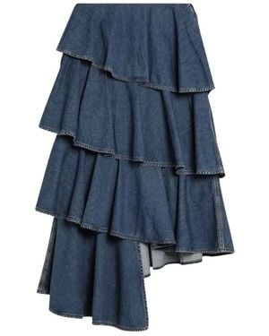 Alaïa Denim Skirt With Ruffles - Blue