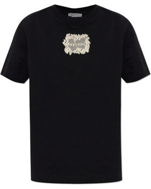 McQueen Tops ,Zwart ,Katoen T-Shirt Met Kanten Applicatie