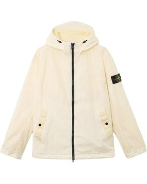 Stone Island Jassen ,Wit ,Nylon Crinkle Reps Ny Hooded Jacket - Naturel