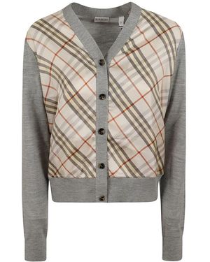 Burberry Truien & Vesten ,Grijs ,Wol Check Panel Wol Zijde Vest