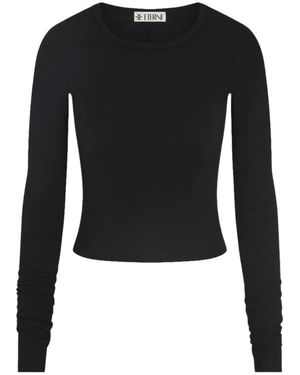 ÉTERNE Tops ,Zwart ,Katoen Fitted Crewneck Long Sleeve T-Shirt