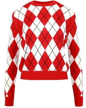 MSGM Truien & Vesten ,Rood ,Trui Met Ruitpatroon En Ronde Hals