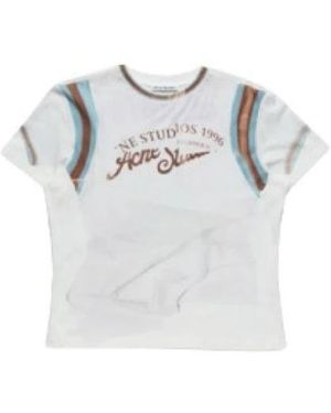 Acne Studios Tops ,Veelkleurig ,Katoen Trompe L'Oeil Logo-Print Katoenen Jersey T-Shirt - Wit