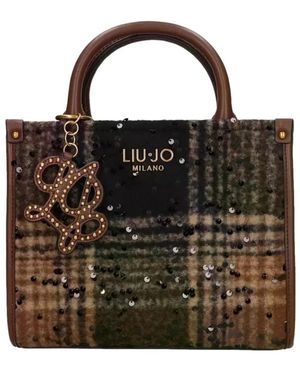 Liu Jo Tassen ,Bruin ,Polyester Logo Tote Bag - Zwart