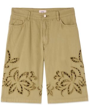 Oltre Baumwoll-Bermuda-Shorts Mit Durchscheinender Stickerei - Natur