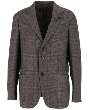 Lardini Jassen ,Bruin ,Leer Roma Prince Of Wales Ruitpatroon Blazer - Grijs