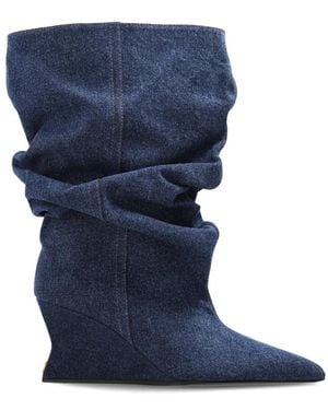 Balmain Denim Wedge Ankle Boots - Blau