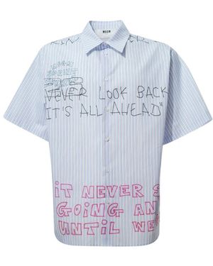 MSGM Overhemden ,Blauw ,Katoen Kortmouw Overhemd Van Gestreept Katoenpoplin