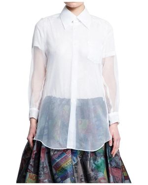 Comme des Garçons Overhemden ,Wit ,Tule Witte Mesh Blouse Met Tule Overlay