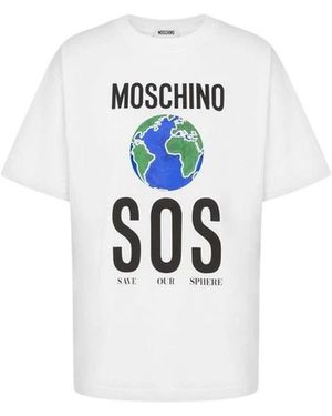 Moschino Tops ,Wit ,Katoen T-Shirt Van Bedrukt Katoenen Jersey