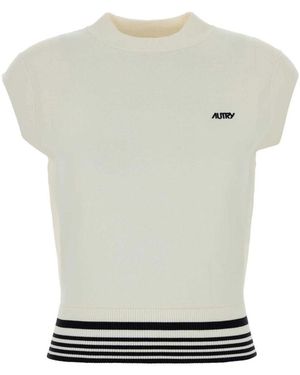 Autry Truien & Vesten ,Wit ,Gebreide Vest Met Streepdetails - Grijs