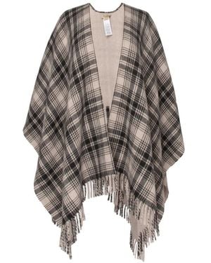 Woolrich Fringed Check Cape - Grau