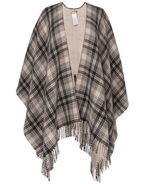 Woolrich Fringed Check Cape - Grijs