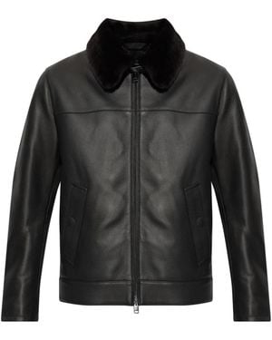 Brioni Lederjacke Mit Pelzkragen - Schwarz