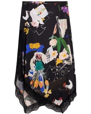 Desigual Rokken ,Veelkleurig ,Fal Vent Arty Midi Rok - Zwart