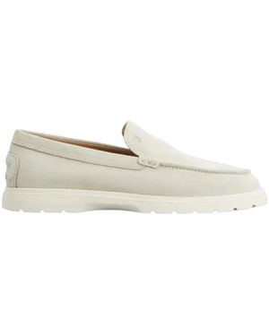 Tod's Schoenen ,Grijs ,Leer Suede Slip-On Loafers - Naturel