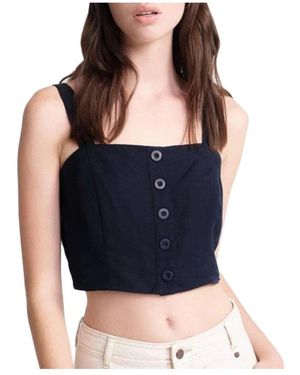 Superdry Tops ,Zwart ,Linnen Cropped Spaghettitop Eden - Blauw