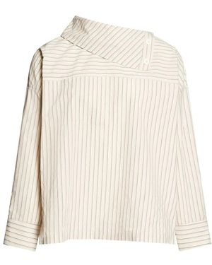 Yves Salomon Overhemden ,Katoen Asymmetrische Halslijn Poplin Blouse - Wit