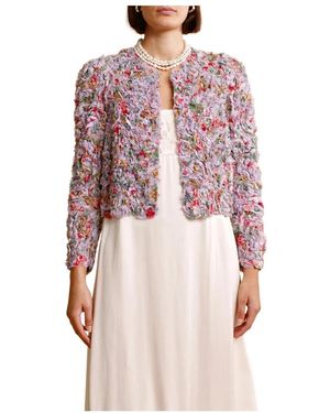 byTiMo Jassen ,Veelkleurig ,Vintage Georgette Jas Met Ruches - Rood