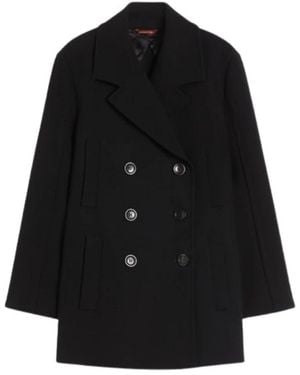 Max Mara Jassen ,Zwart ,Polyester Janzir Double-Breasted Cady Jas