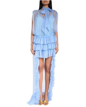 ACTUALEE V-Hals Asymmetrische Jurk Met Ruches - Blauw