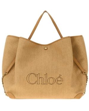 Chloé Clover Große Leinen- Und Baumwolltasche - Braun