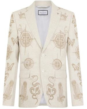 Philipp Plein Gigolo Fit Blazer All-Over Tattoo - Weiß