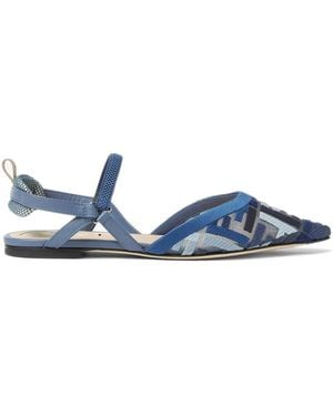 Fendi Blaue Mesh-Sandalen Mit Ff-Stickerei