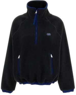 Ami Paris Fitness ,Grijs ,Nylon Pile Pullover Met Logopatch - Blauw