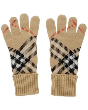 Burberry Accessoires ,Leer Check Cashmere Blend Handschoenen - Metallic
