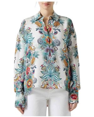 Just Cavalli Overhemden ,Veelkleurig ,Camicia Fantasia Tropicale - Blauw