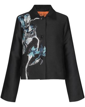 Stine Goya Jassen ,Zwart ,Organza Chique Jacquard Jas Met Stof