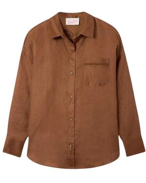 MC2 Saint Barth Overhemden ,Bruin ,Linnen Cristal Pocket Shirt