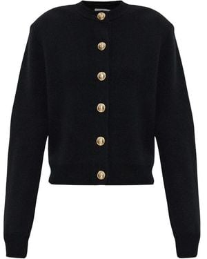 Balmain Truien & Vesten ,Zwart ,Wol Wollemantel Met Schoudervullingen